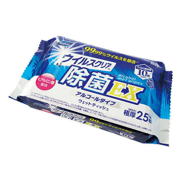 リファイン ウイルスクリア 除菌EX 極厚大判ウェットティッシュ25枚（アルコール）※メーカー欠品中