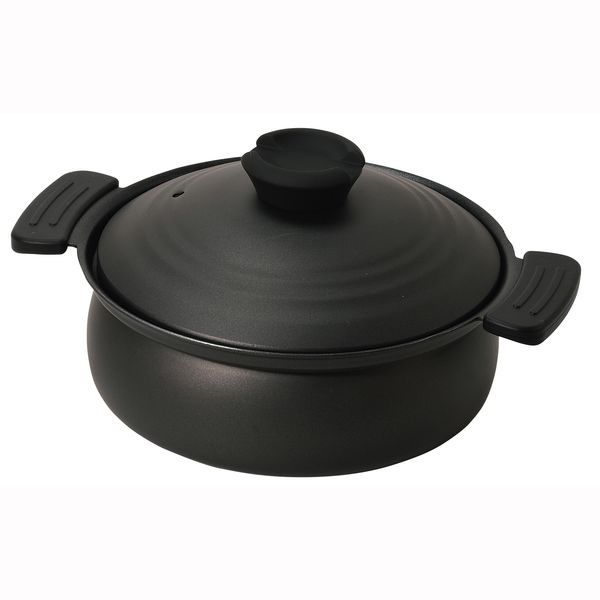 軽量ふっ素加工IH対応土鍋風卓上鍋18cm　ブラック