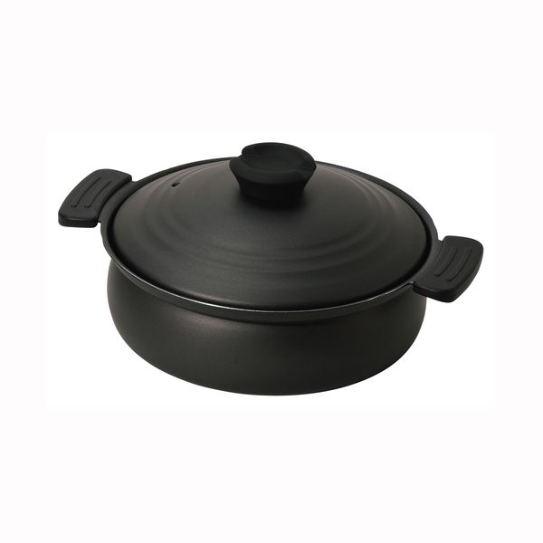 軽量ふっ素加工IH対応土鍋風卓上鍋20cm　ブラック