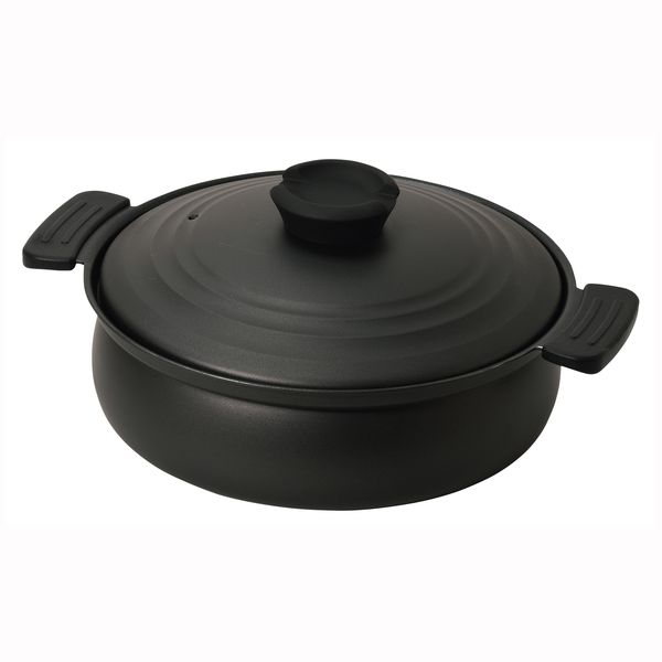 軽量ふっ素加工IH対応土鍋風卓上鍋24cm　ブラック