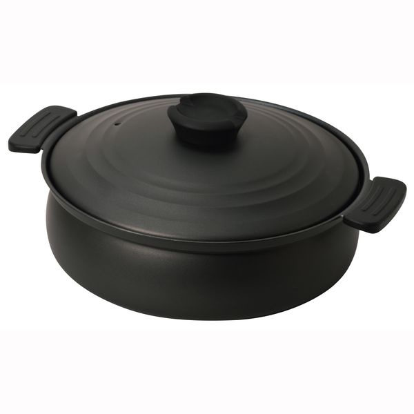 軽量ふっ素加工IH対応土鍋風卓上鍋26cm　ブラック