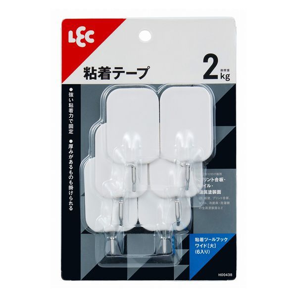 【T】粘着ツ－ルフックワイド（大）6入り  6個入